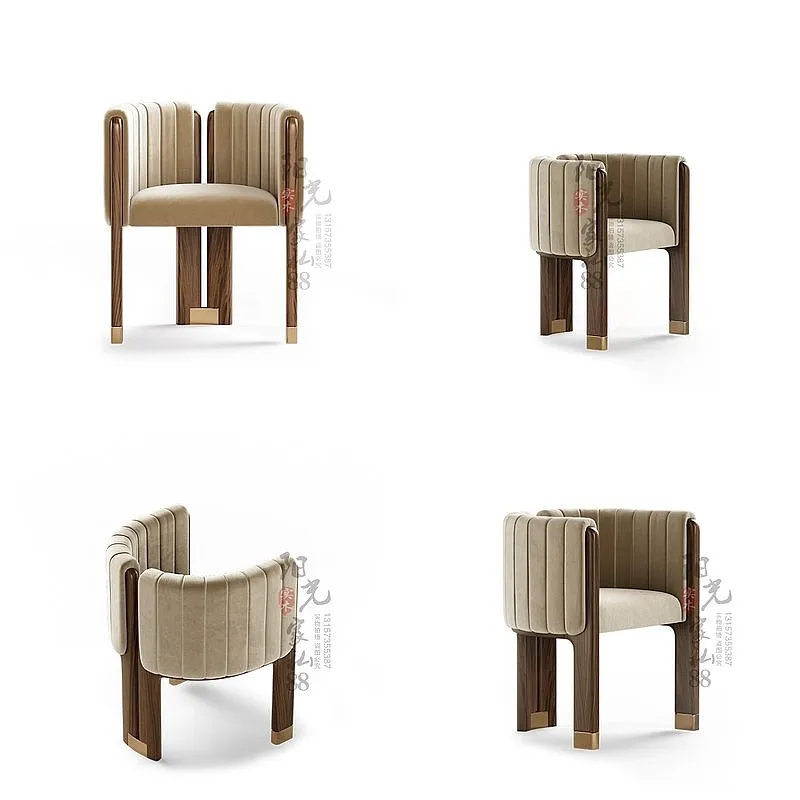 Fabric Upholstered Solid Wood Dining Chair Modern Light Luxury Designer Armchair Tea Room Chair