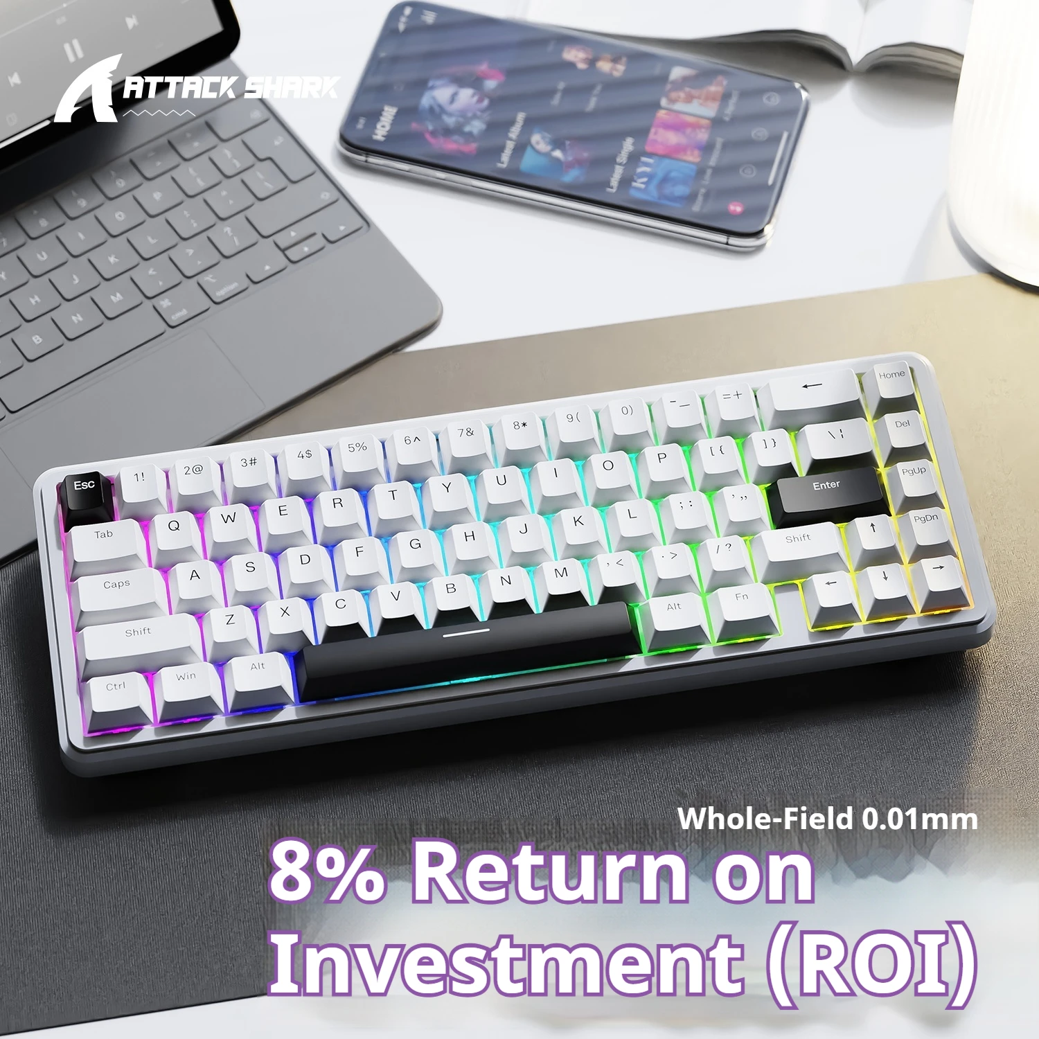Attack Shark X65HE Magnetic Switch Keyboards 8k Polling Rate RT0.01mm PBT Keycaps 0.1ms Low Latency Ergonomic Gaming Keyboard PC