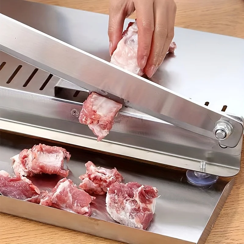 Stainless Steel Manual Meat Slicer - No Power Needed, Easy-Clean Rectangular Blade for Frozen Beef, Vegetables & Bones