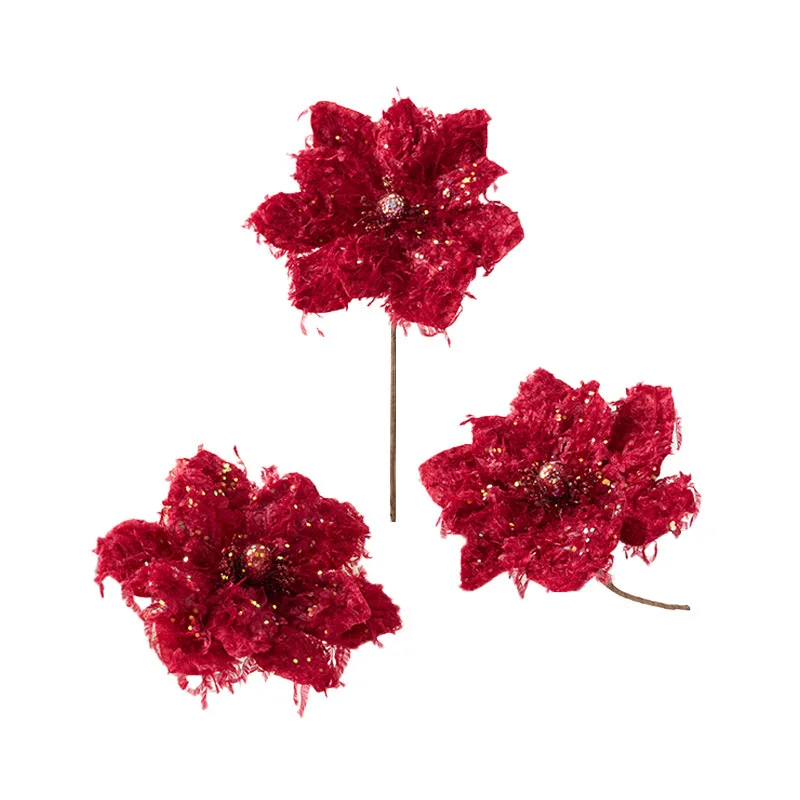 2Pcs Christmas Decorations Ins High-Grade Burgundy Christmas Flowers Simulation Magnolia Flower Floral Scene Arrangement Props