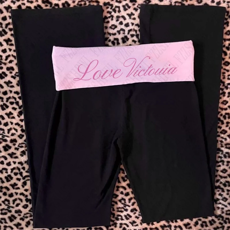 Pantalones con patrón de letras para mujer, pantalones de estética Rock, belleza urbana Y2K, pantalones Sexys para niña Emo, pantalones ajustados con punzones de basura, moda Linda