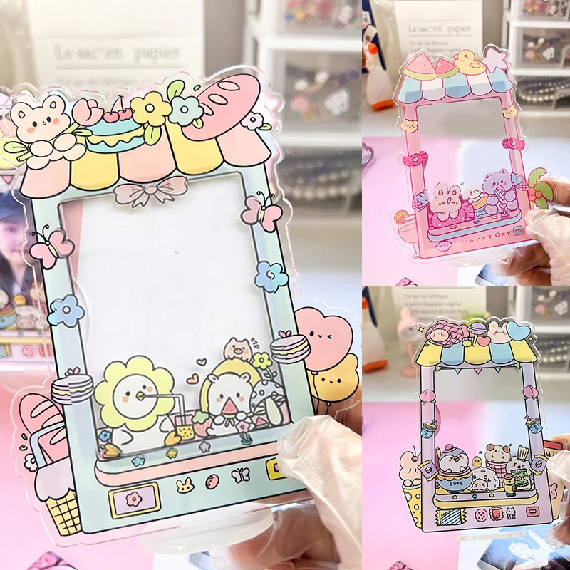 INS Cute Acrylic Photocard Frame Lovely Cartoon Animals Card Holder Display Stand Desktop Decor Photo Frame School Stationery