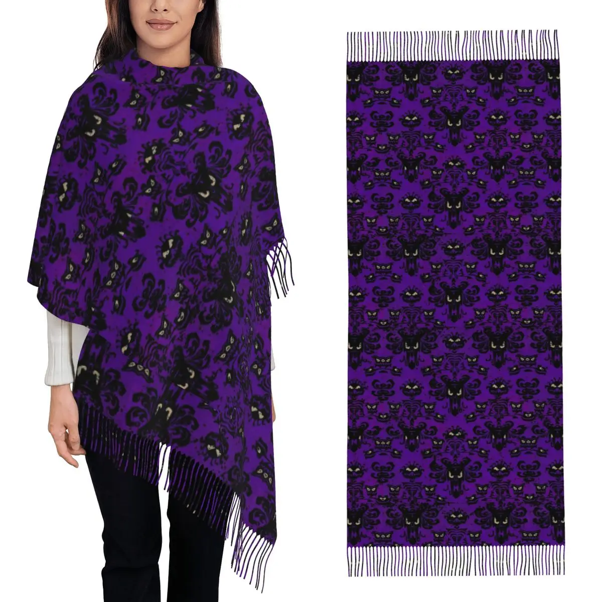 Gothic Vampire Halloween Haunted Mansion Scarf Tassel Scarves Women Soft Warm Shawls and Wraps Long Fall Winter Shawl Wrap