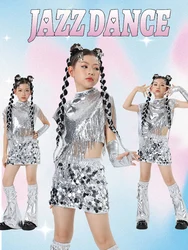 Children's Jazz Dance Performance Costume Silver Sequin Dance Costume Girl's Stage Hip-hop Runway Performance Costume Kids