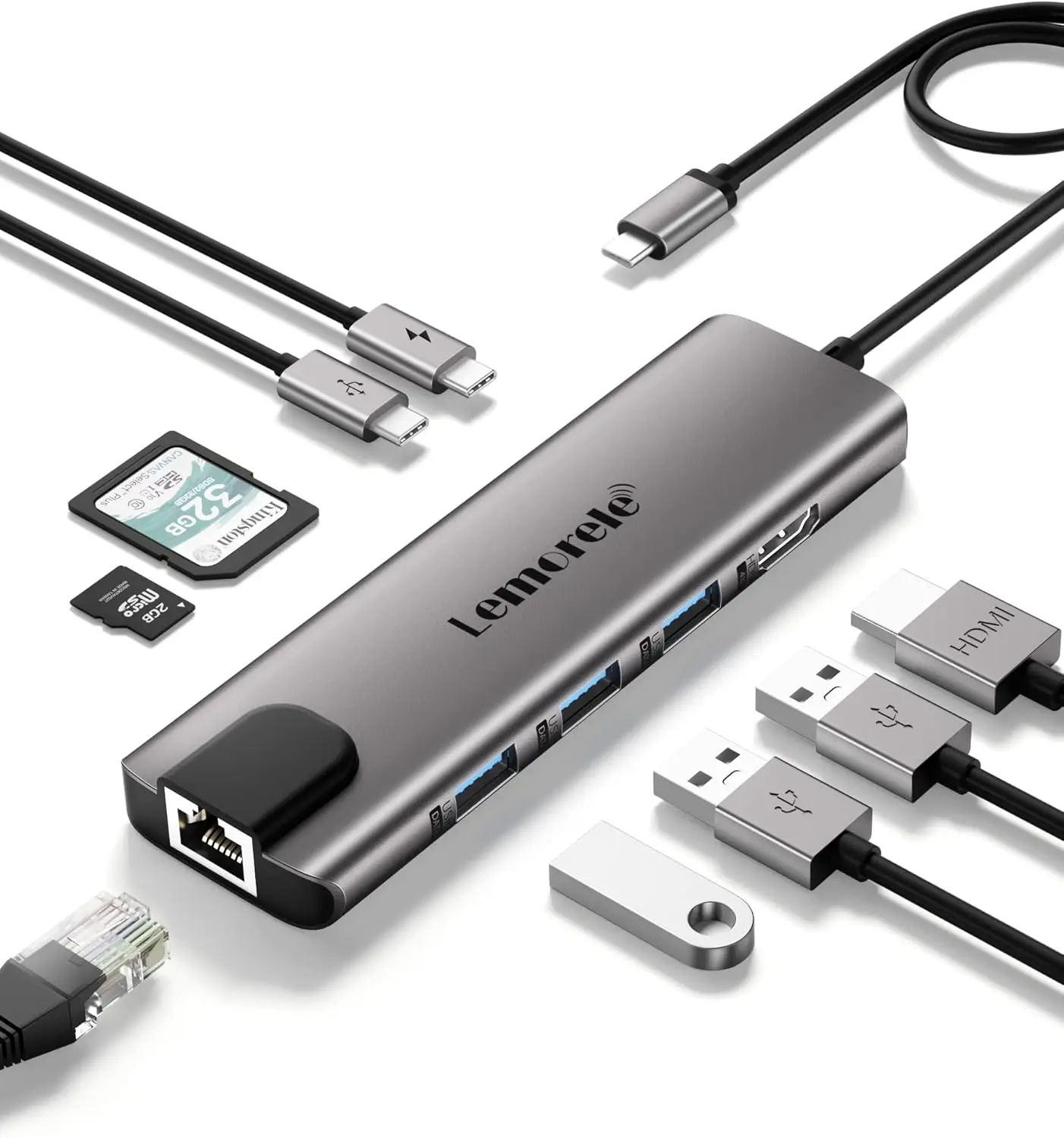 

Многофункциональный USB-C хаб 9-в-1 с Gigabit Ethernet, 100W PD, HDMI 4K и USB-портами для ноутбуков MacBook, Lenovo, HP, Dell