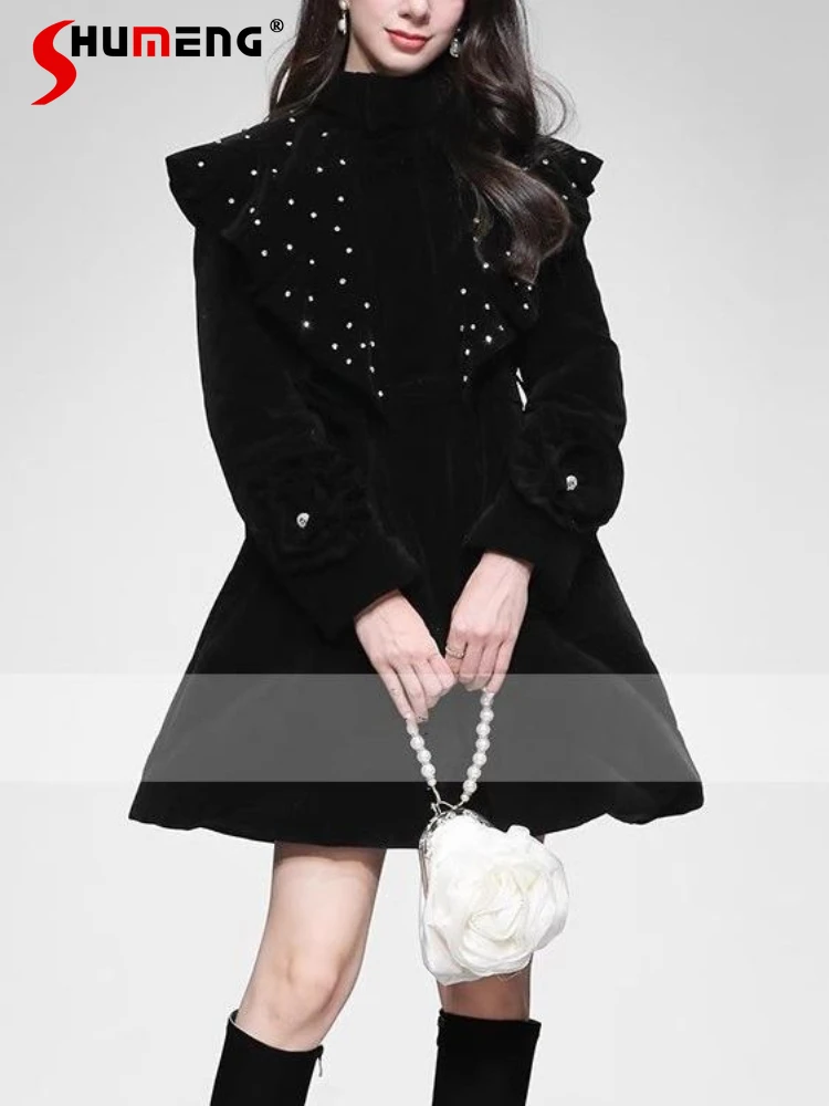 

2024 Winter New Chic Women's Clothing Starry Sky Embellishment Hand-drilled Flowers Down Coats Romantic Sweet Short Down Jackets