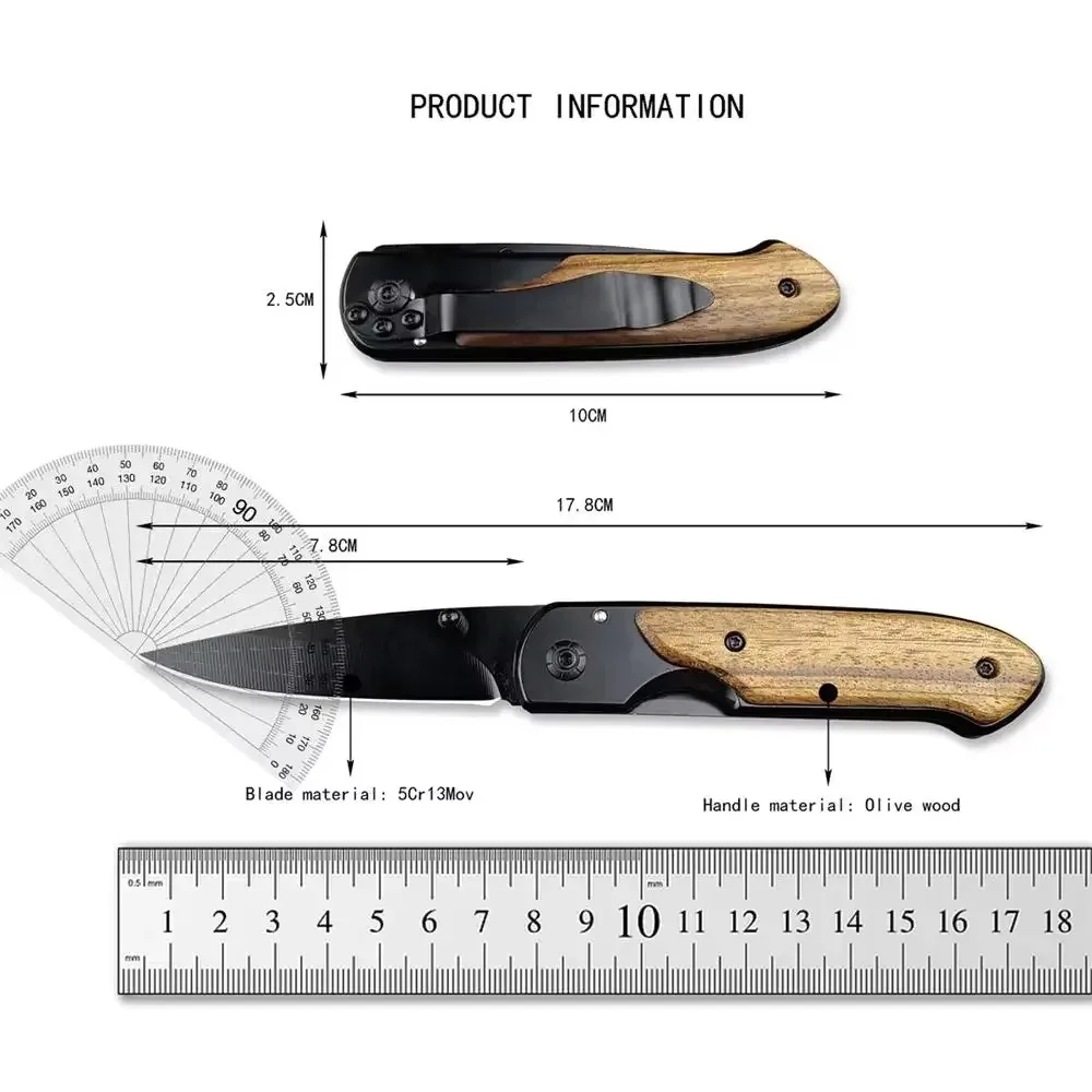 BM DA44 Survival Pocket Folding Knife Wood Handle Titanium Finish Blade Tactical Knifes EDC Pockets Knives