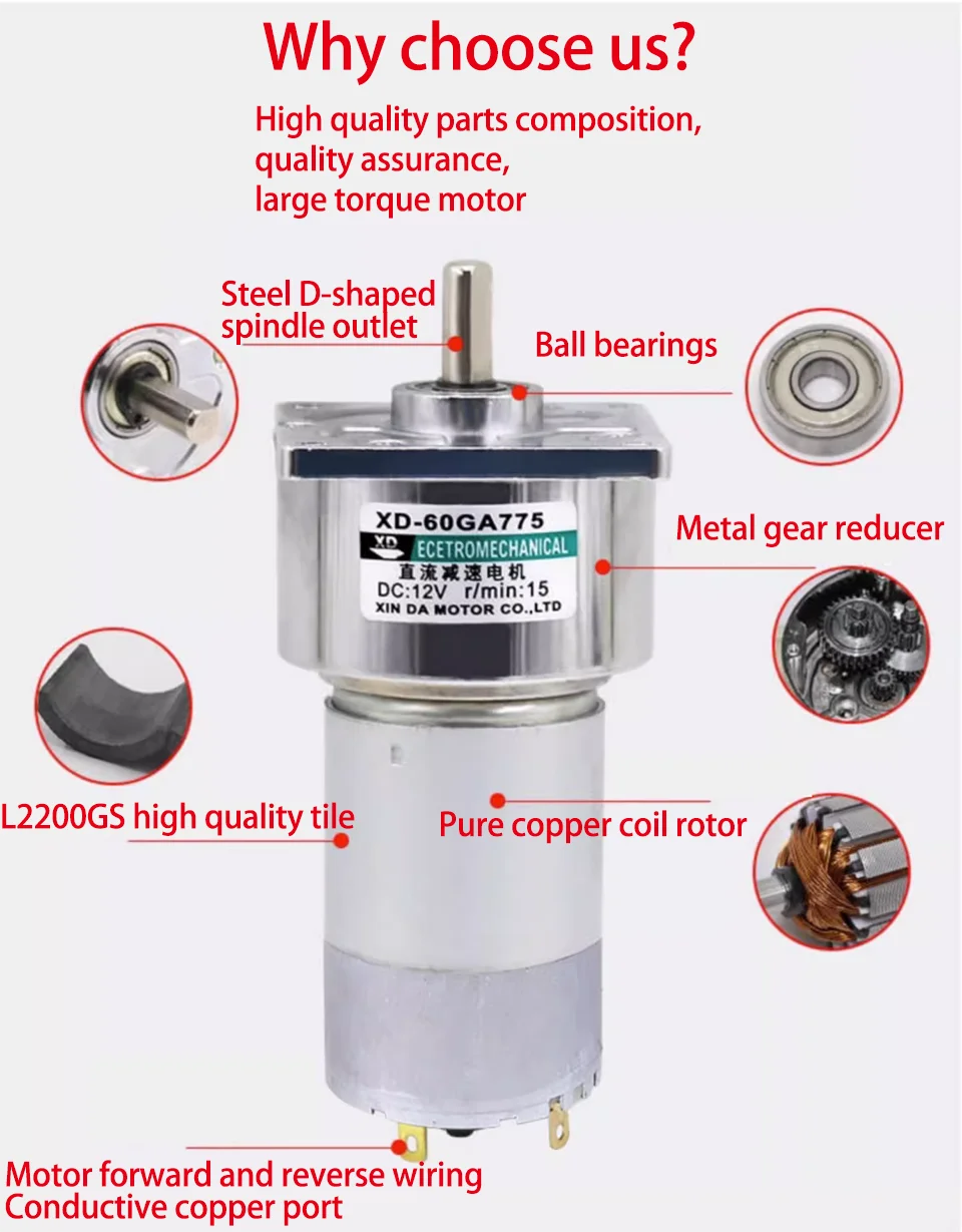 775 DC gear motor 12V 24V 35W large torque  Speed Adjustable CW CCW  DC motor