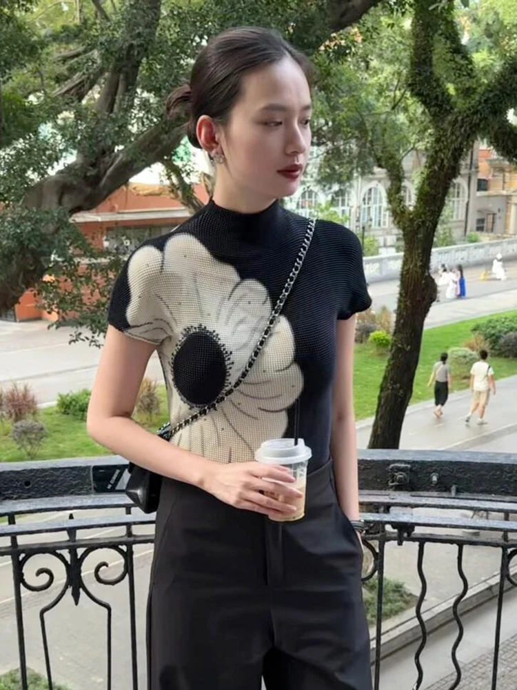 

Женская винтажная футболка с отложным воротником больших размеров, цвет блузка, белая, с большим цветком ort Sve, вязаная облегающая футболка, летний топ