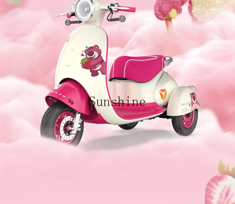 Cute strawberry bear electric tricycle long battery life electric car battery car