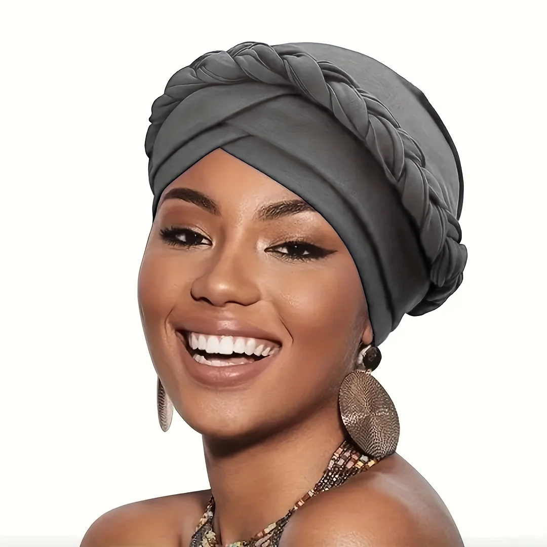 

Classic Braided Hijab Turban Hats Solid Color Elastic Head Wraps Breathable Beanies Ramadan Chemo Cap For Women