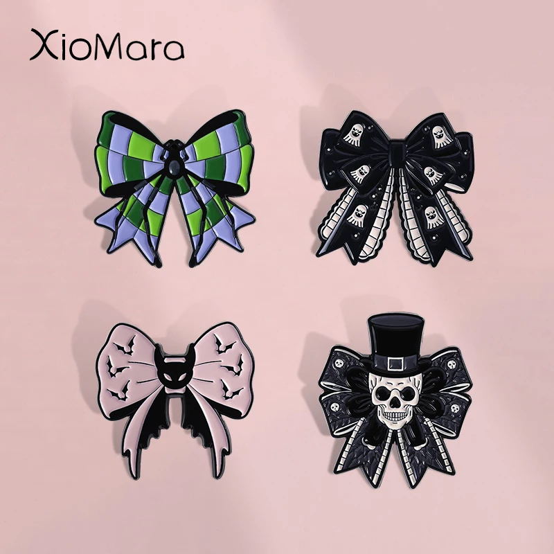 Gothic Stil Fliege Emaille Pin Dunkles Skelett Fledermaus Knochen Schleife Broschen Revers Rucksack Hemd Abzeichen Schmuck Accessoire Freund Geschenk