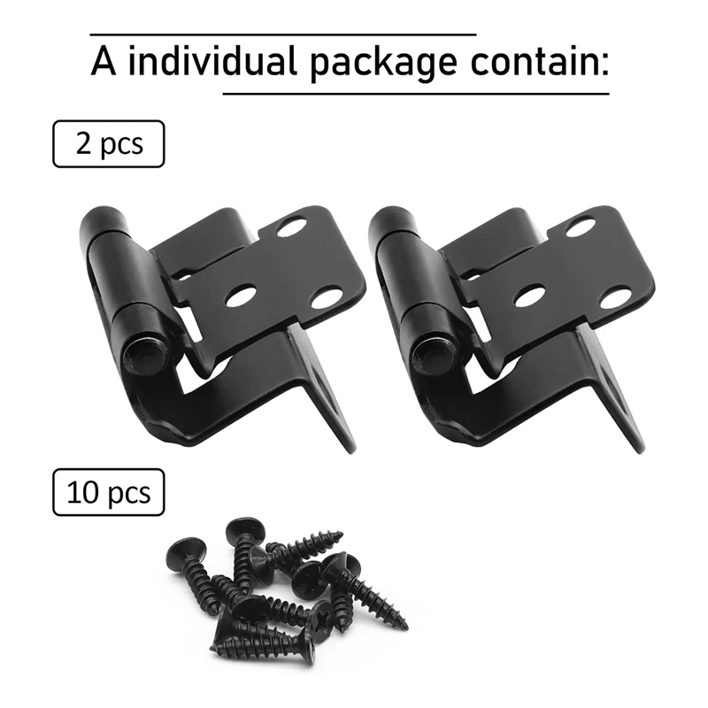 1/2Inch Overlay Semi Partial Wrap Cabinet Hinges 4 Pairs (8 Pcs) Self Closing Black Hinges For Variable Kitchen 8Pcs