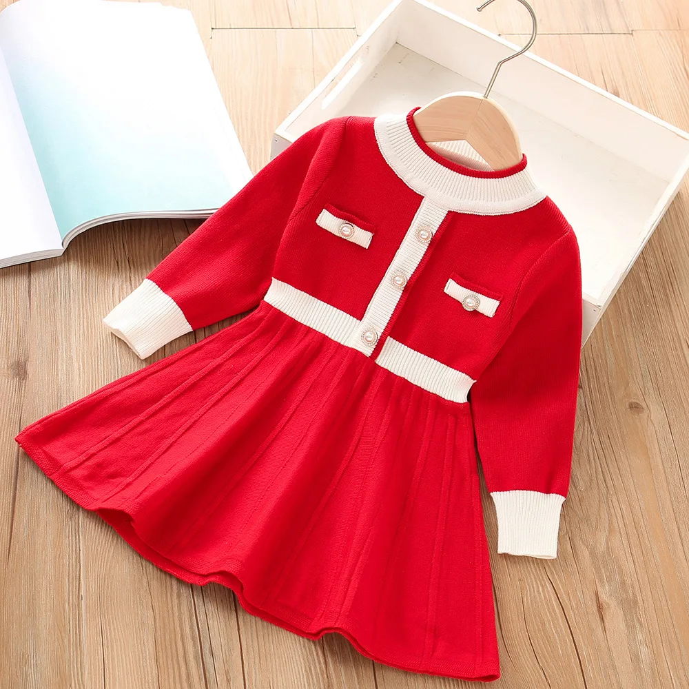 Girls Sweater Dress Korean Style Autumn Winter Warm Knitted Dress Long Sleeves Fashion Casual Princess Party Girls School Dress