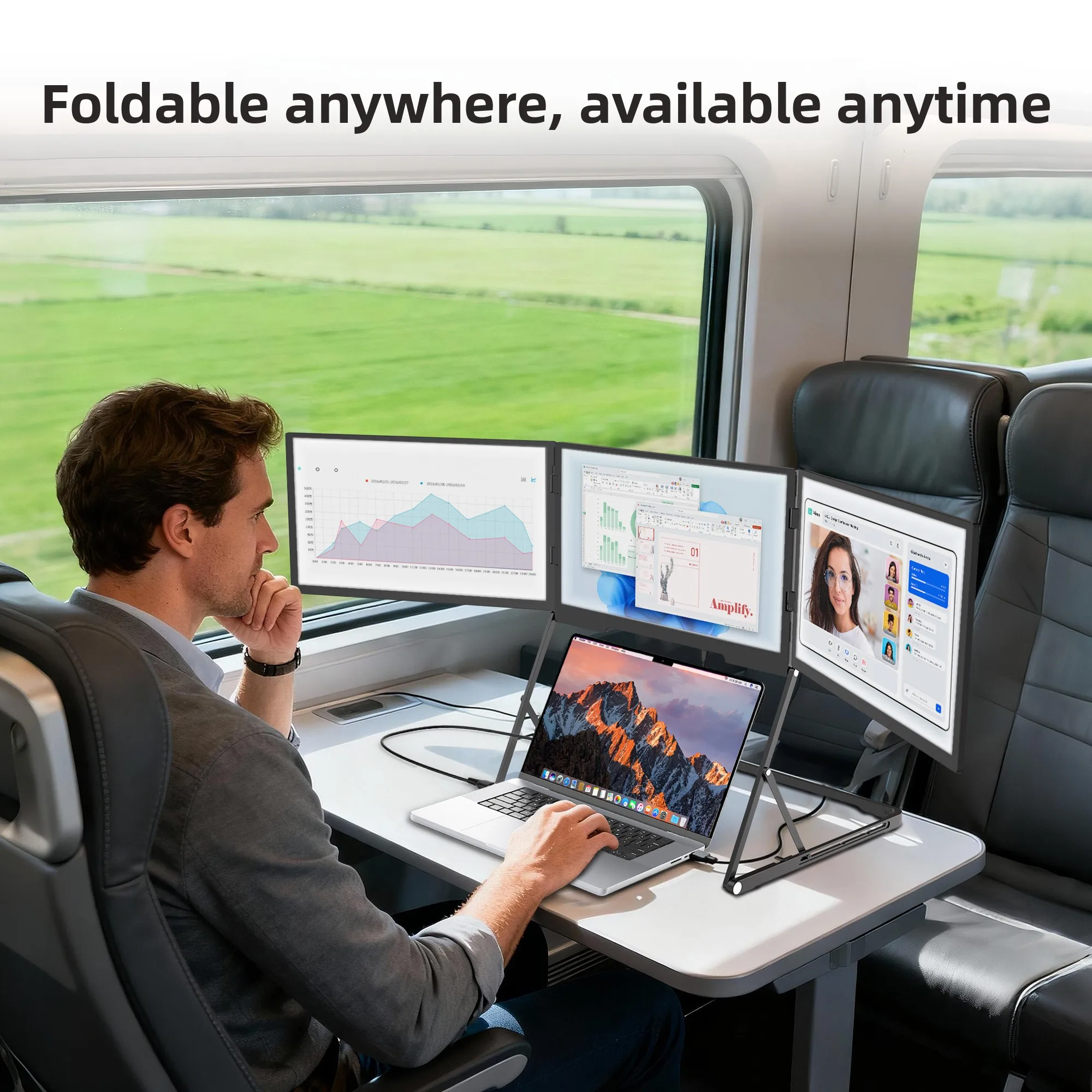 2026 Best Seller Triple Screen Monitor 15.6'' FHD IPS Ultra-Thin Monitor 3 For + Type-C Ports 100% SRGB Built-in Speaker Plug P