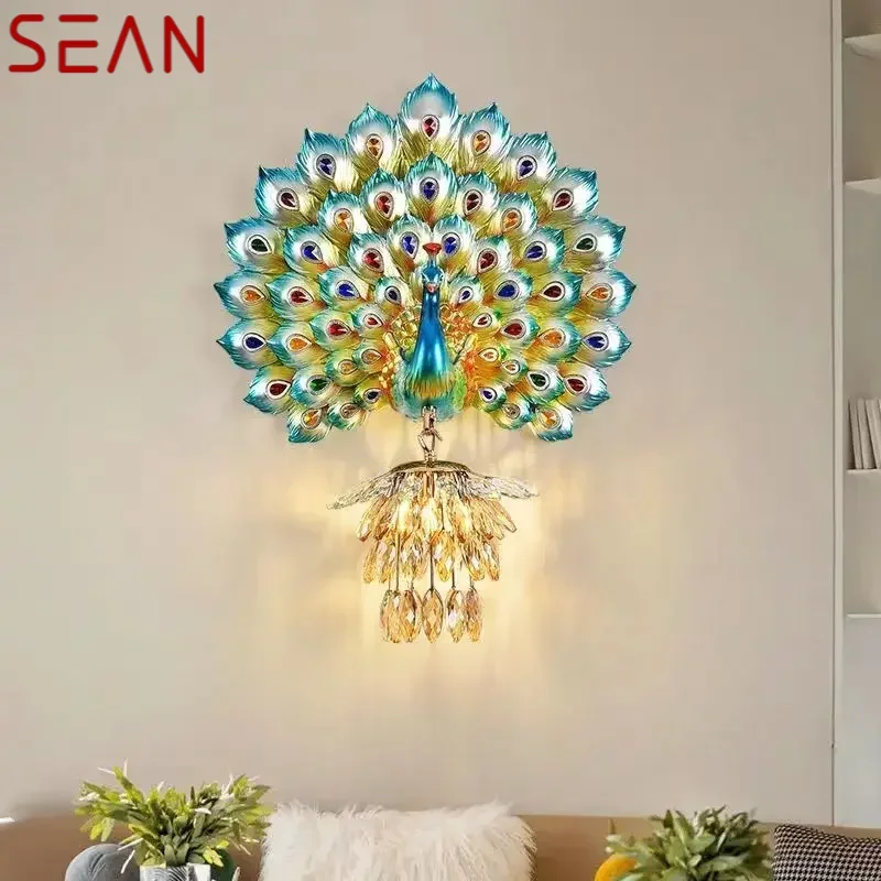 SEAN Contemporary Peacock Wall Lamp Personalized And Creative Living Room Bedroom Hallway Aisle Decoration Light