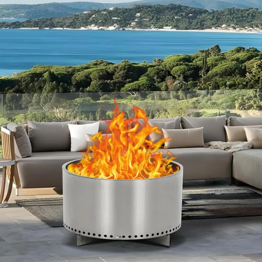 

20.5'' Smokeless Fire Pit with Air Switch, 360° Heating, Ash Pan IncludedPortable Stainless Steel Outdoor Firepit for Camping,P