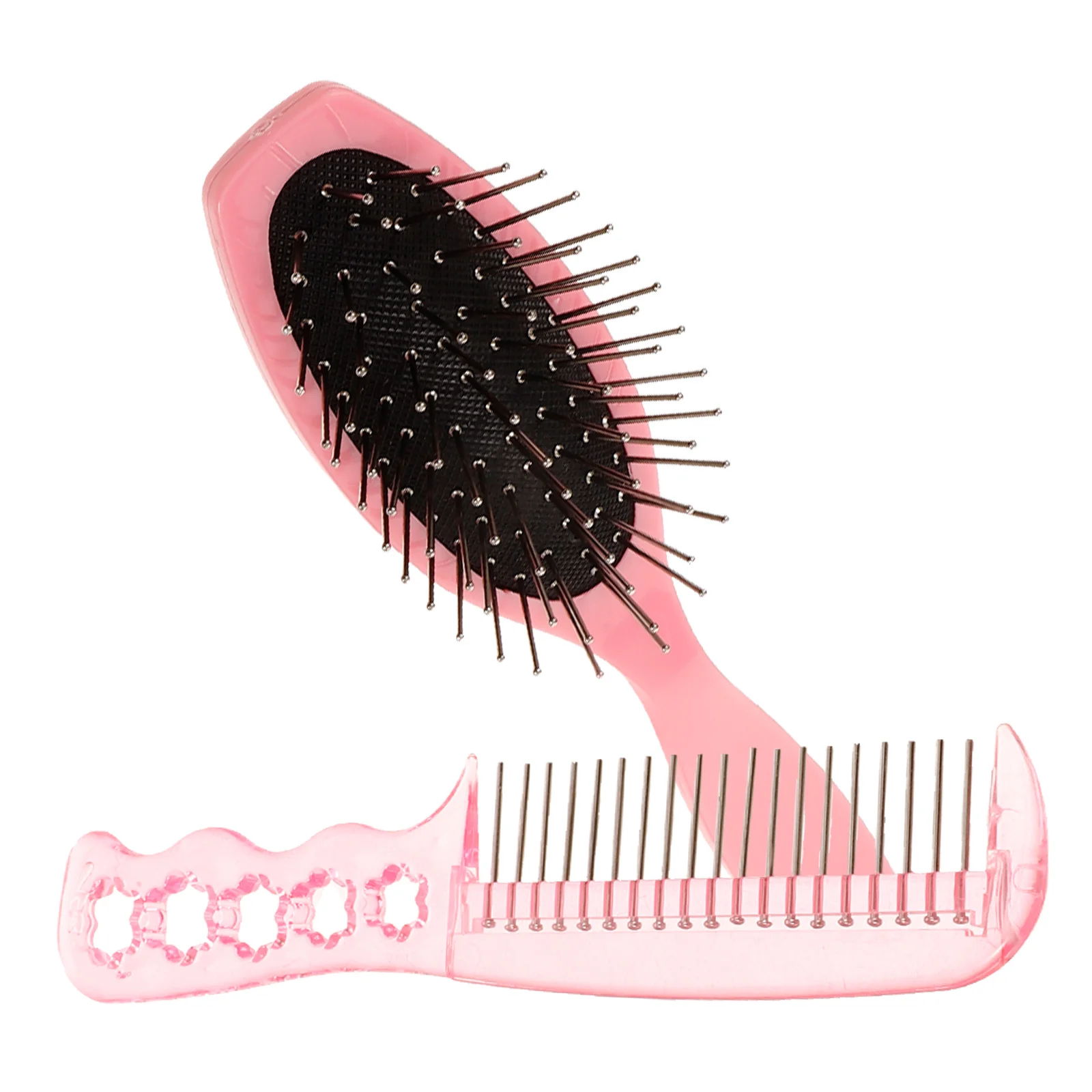 

1 Set Metal Hair Comb Paddle Brush Steel Comb For Thick Curly Hair Detangling Tool Pink Hairdressing Kit Scalp Friendly Durable