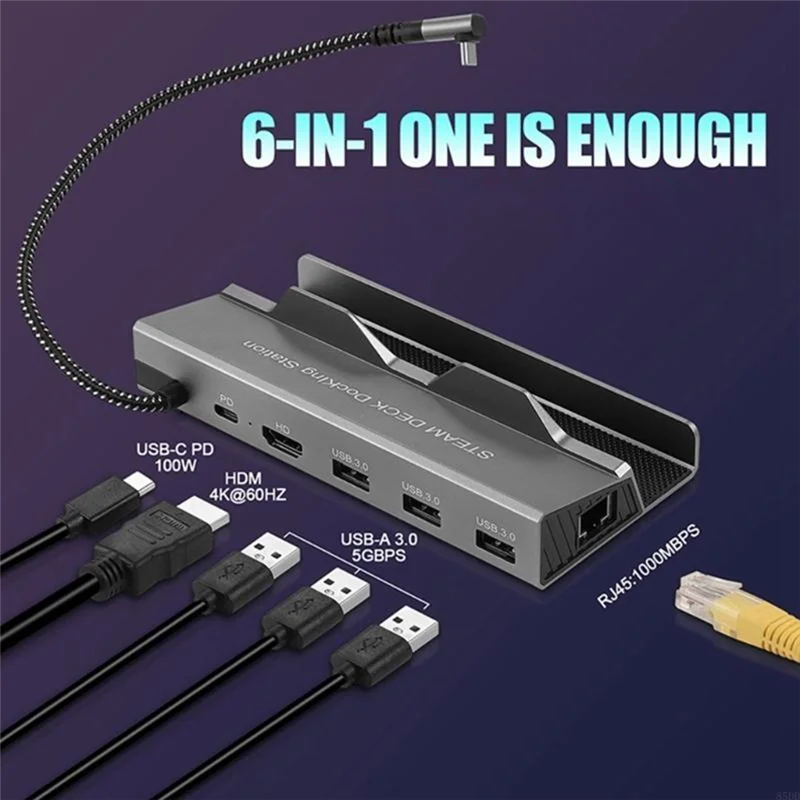도크 도킹 스테이션 네트워킹 어댑터 Steamdeck TYPE C - PD100W(충전)+USB3.0X3 +Hdmi4k60hz+1000Mbps 85DD