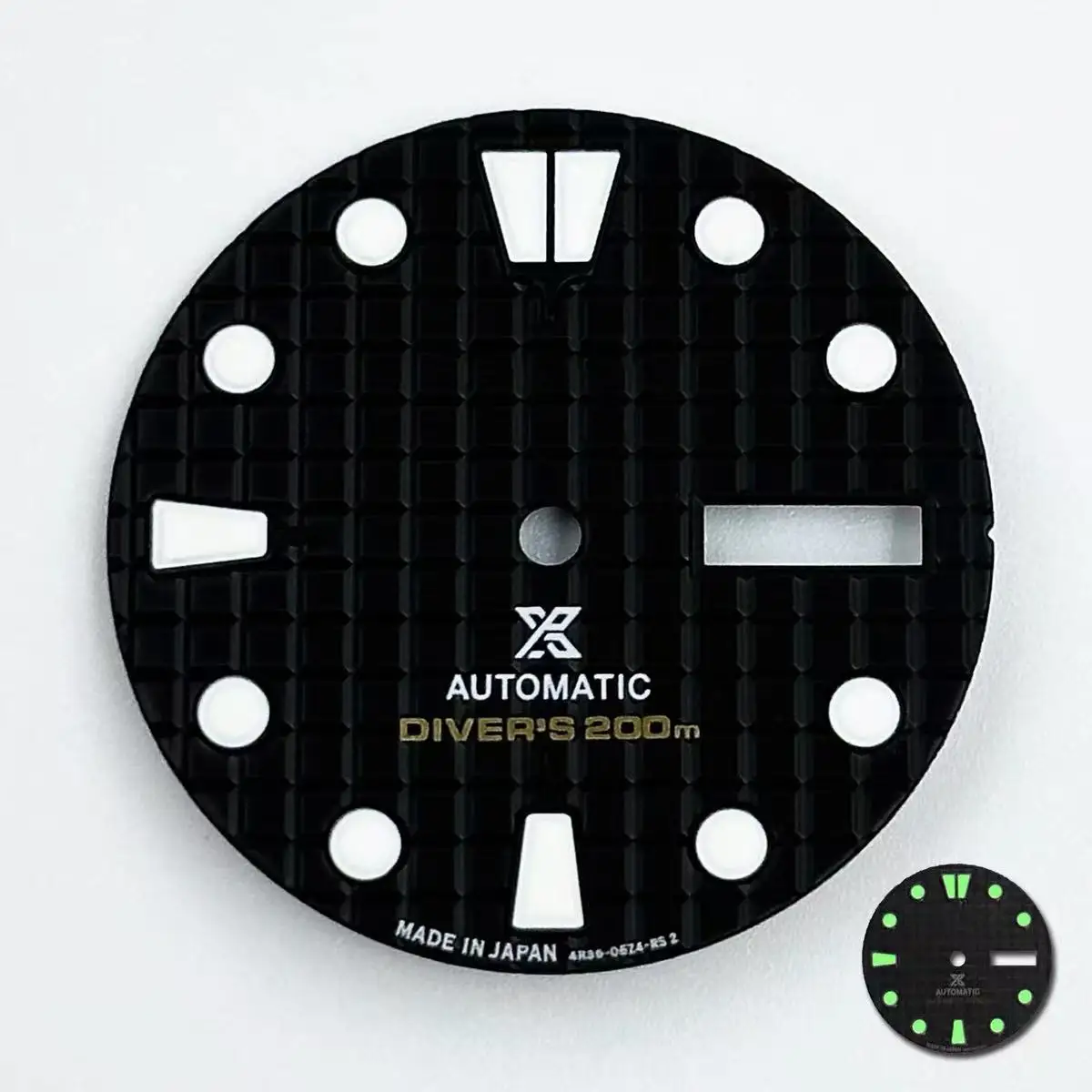 NH36 Dial 28.5mm Dial Green Luminous Markers Waffle Double Date S Dial for Seiko  Mod