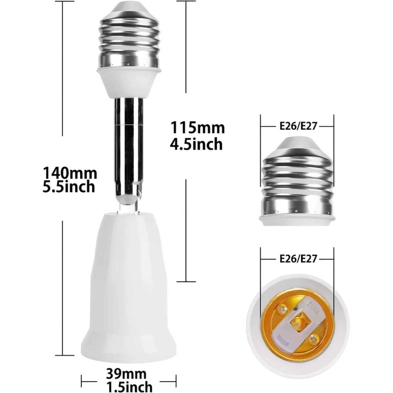 Przedłużacz gniazda lampy, E26/E27 regulowany pionowy 90 °   Pozioma 360° ° , 100 V-250 V, Max. Konwer o mocy 150 W, średnia podstawa śrubowa