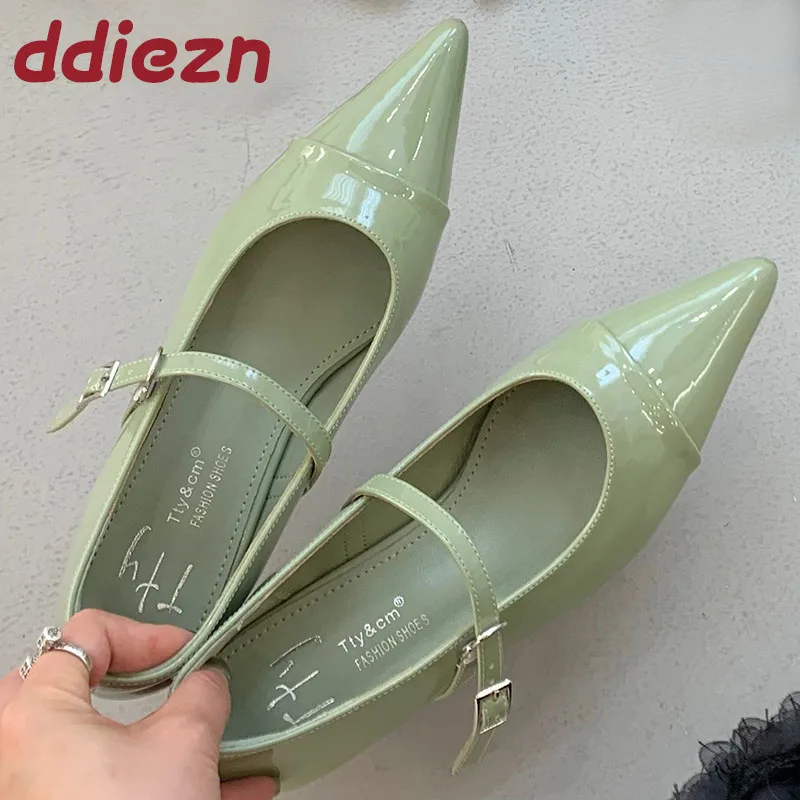 

Female Buckle Strap Ladies Flats Mary Janes Lolita Shoes Spring Summer Fashion Pointed Toe Footwear Shallow Women Flats Shoes