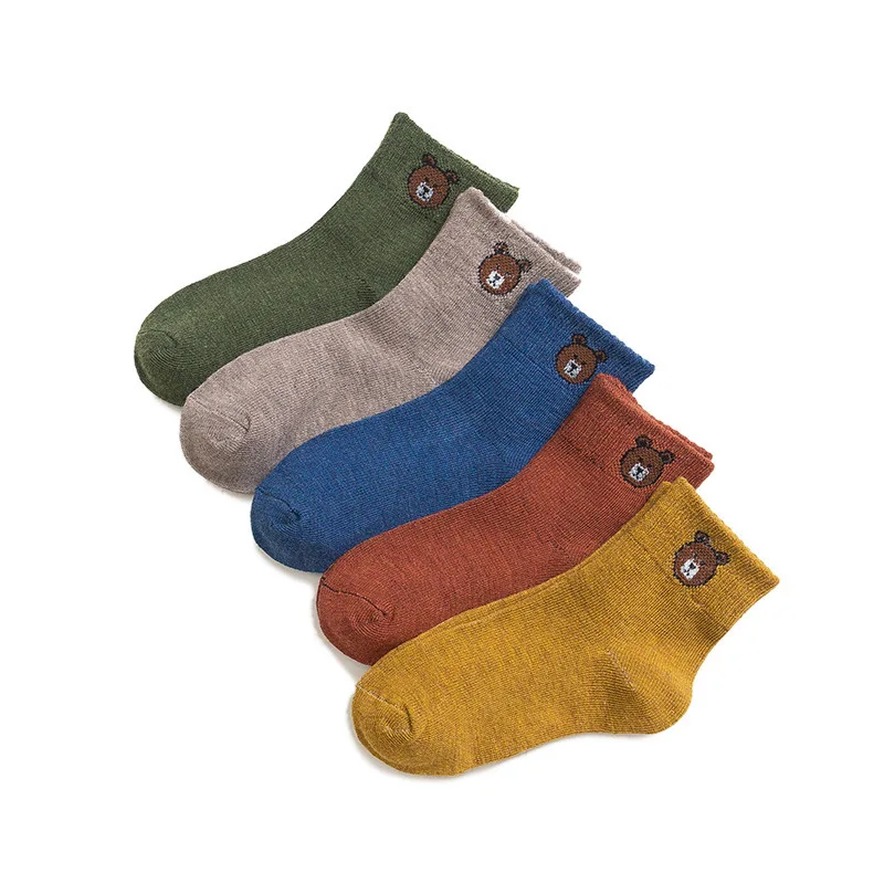 

5 Pairs Baby Boys Winter Socks Cartoon Bear Kids Spring Autumn Cotton Breathable Keep Warm Floor Anti-skid Girls Socks