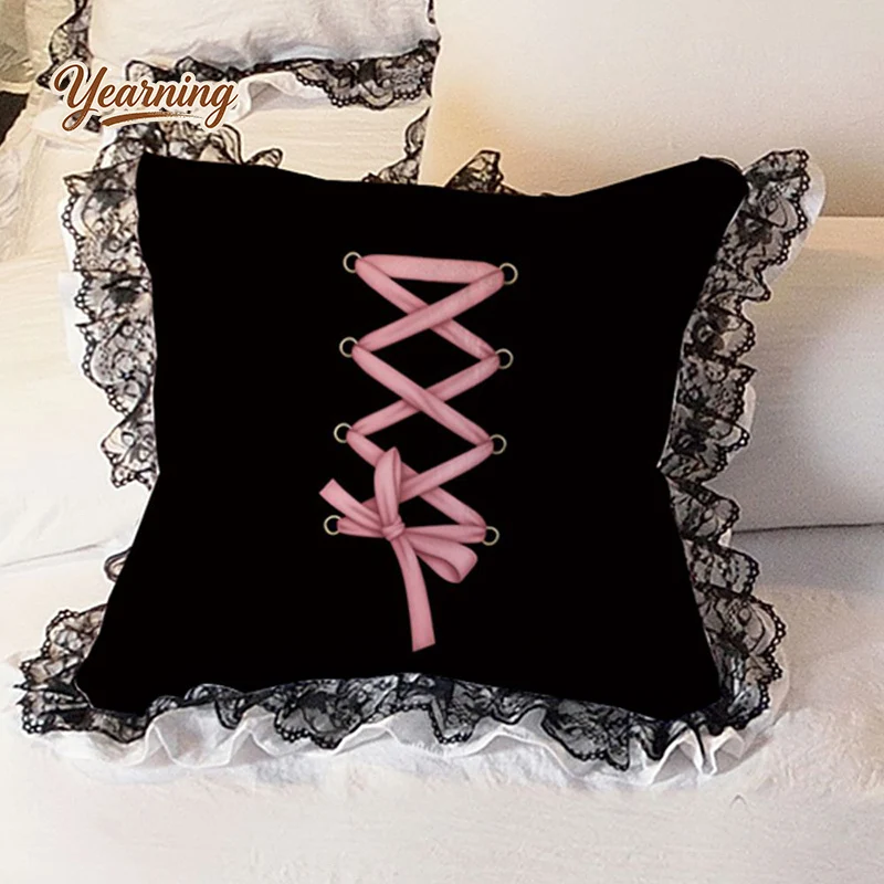 

Gothic Lolita Style Pillow with Straps, Sweet Cool Cushion for Sofa Bedroom, Soft Home Decor