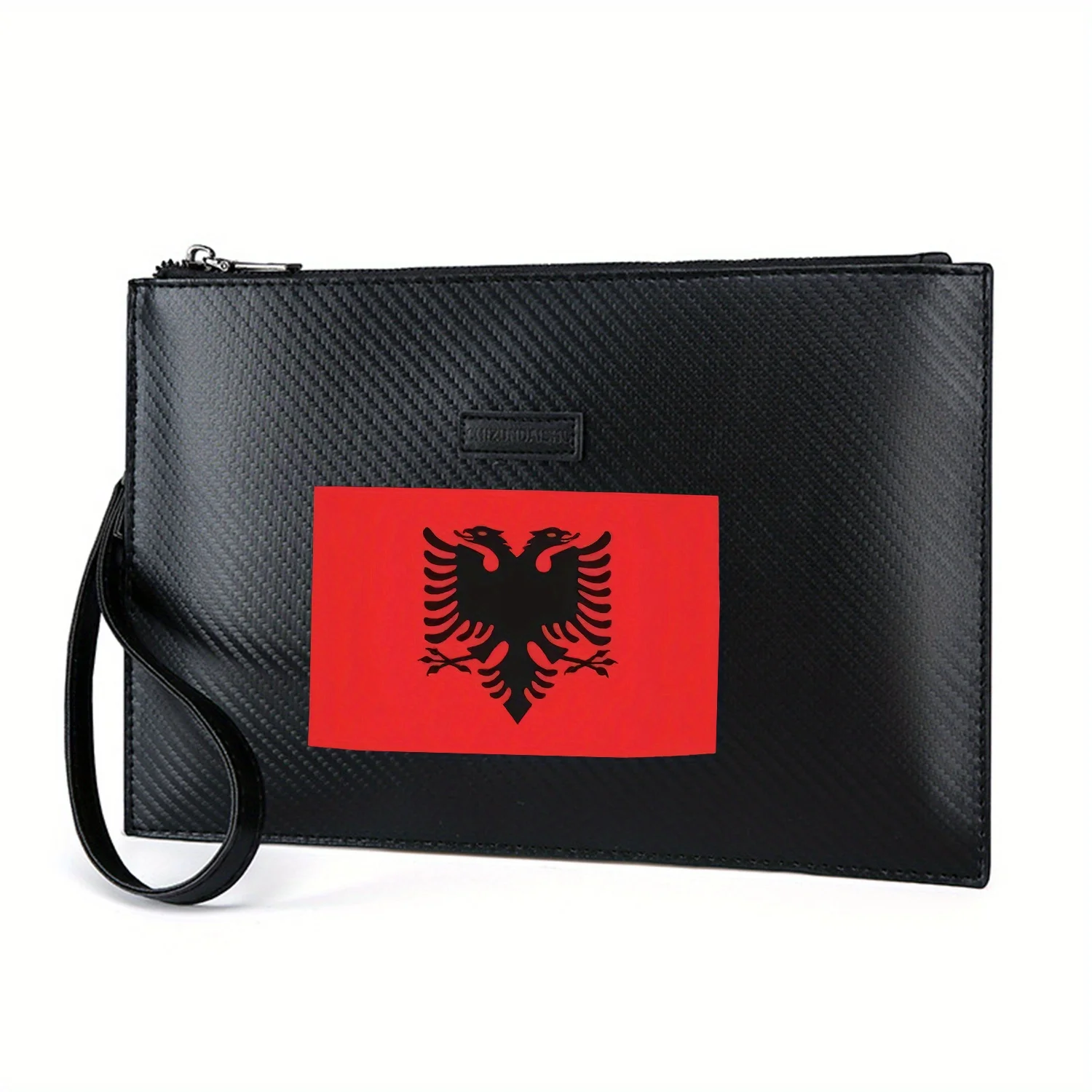 Black eagle on red flag Elegant Printed PU Men's Handbag Fashionable and Practical for Everyday Carry