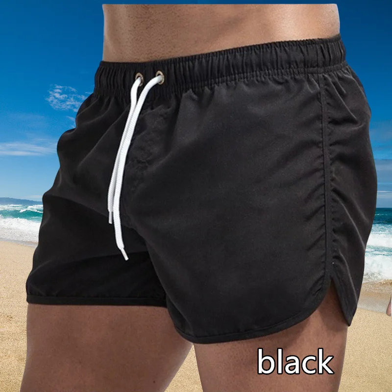 Pantaloni da bagno da uomo con tasche laterali in rete, pantaloncini da spiaggia in tinta unita, asciugatura rapida, pantaloncini leggeri con coulisse, costume da bagno estivo