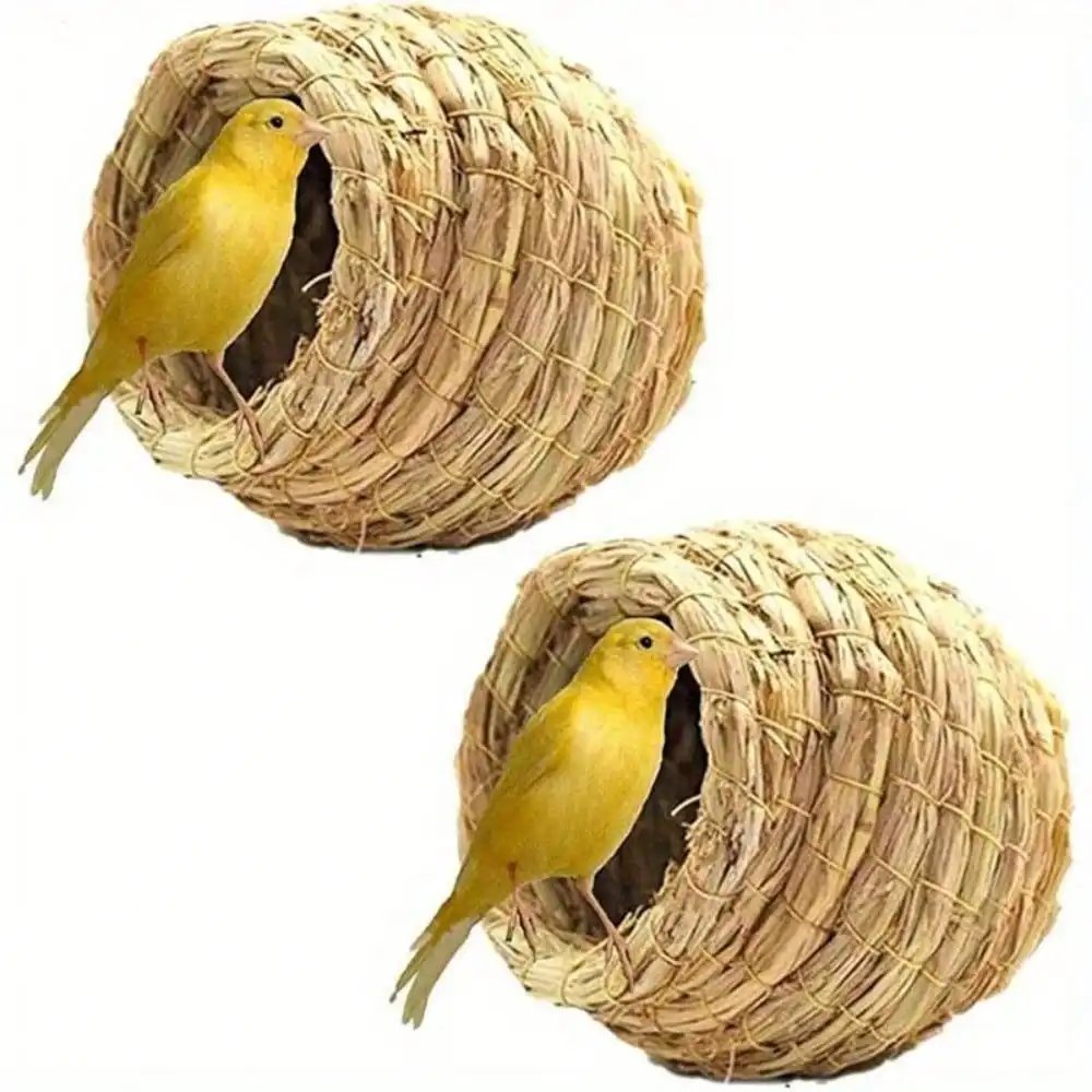 2PCS Birdcage Straw Simulation Birdhouse 100% Natural Fiber - Cozy Resting Breeding Place for Birds - Provides Shelter