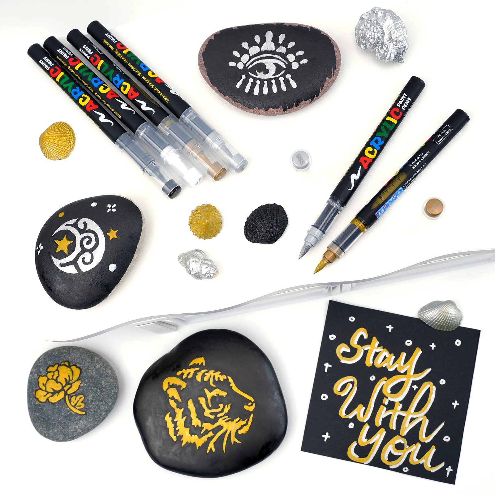 8/12er-Pack (Gold, Silber, Schwarz und Weiß) Gerade Flüssig-Acryl-Pigmentmarker, Farbmarker, Filzstifte, Schreibwaren – Detail 11
