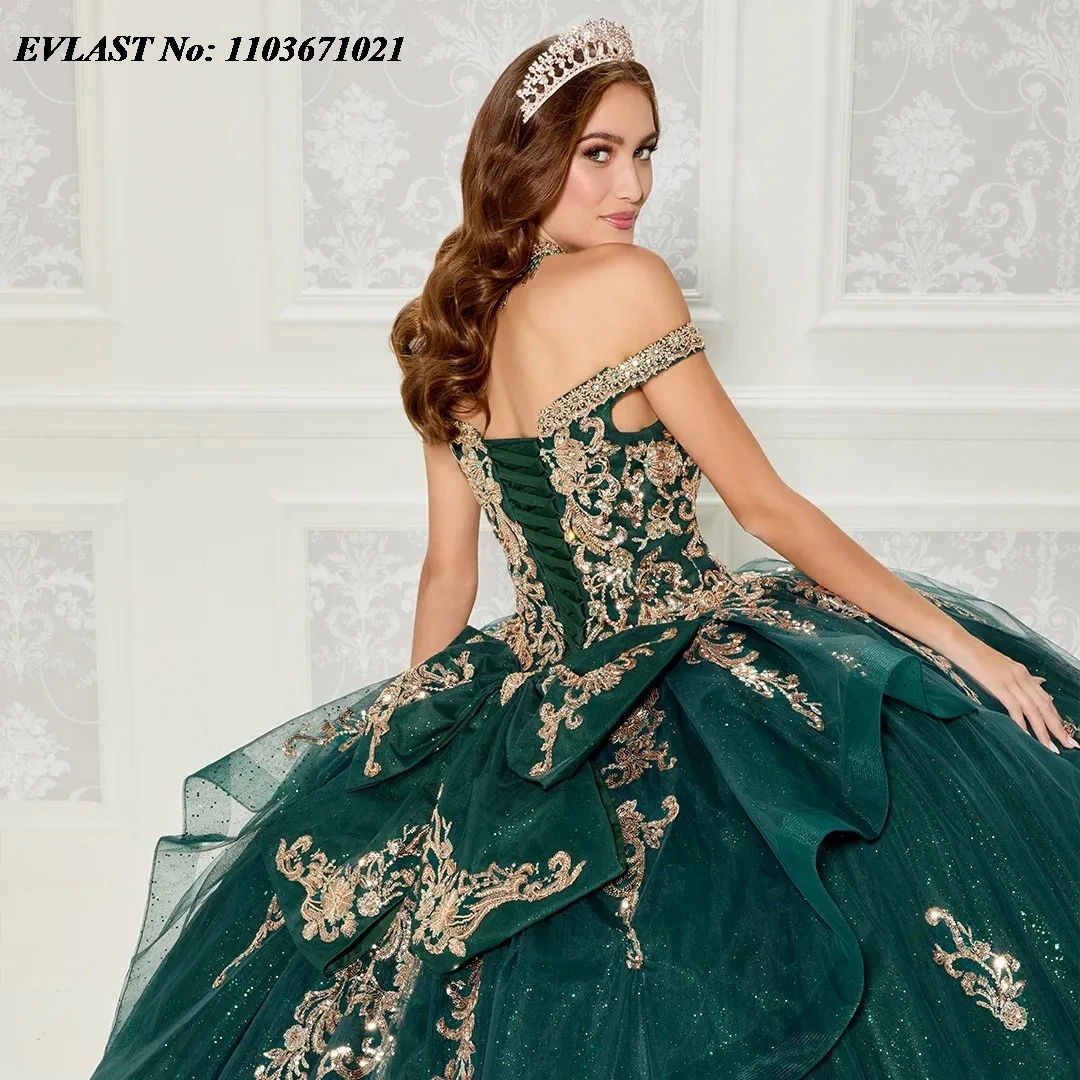 EVLAST 2024 gaun dansa merah Quinceanera gaun manik-manik Applique renda emas berjenjang dengan korset pita manis 16 Vestidos De 15 Anos SQ232