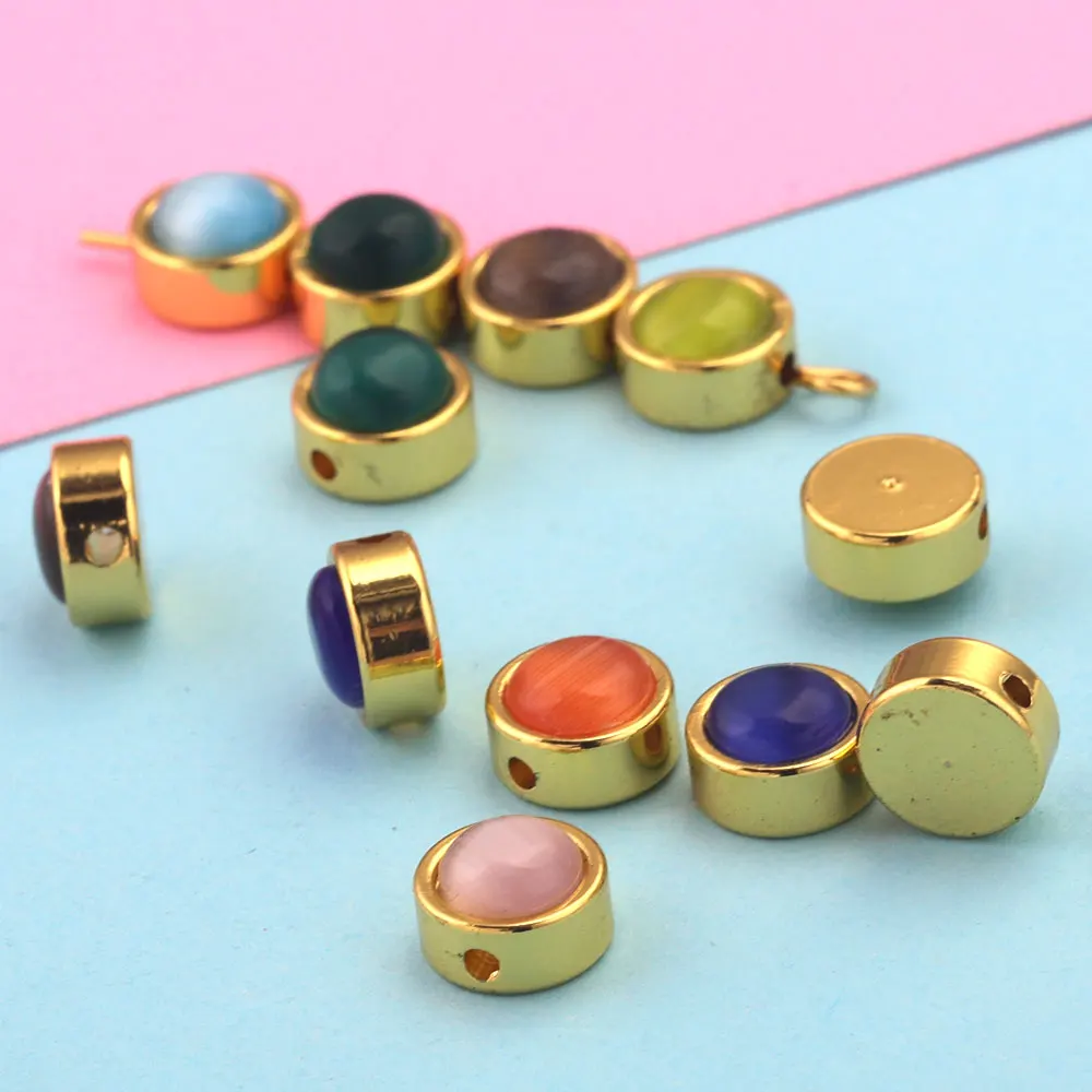 5pcs Natural Stone Round Beads Stainless Steel Spacer Beads Cahrm For Jewelry Making Supplies DIY Charm Bracelets Necklace