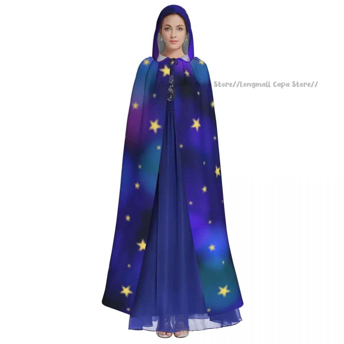 Cosplay Medieval Costumes Stars Colorful Background Hooded Cloak Capes Long Robes Jackets Coat Carnival