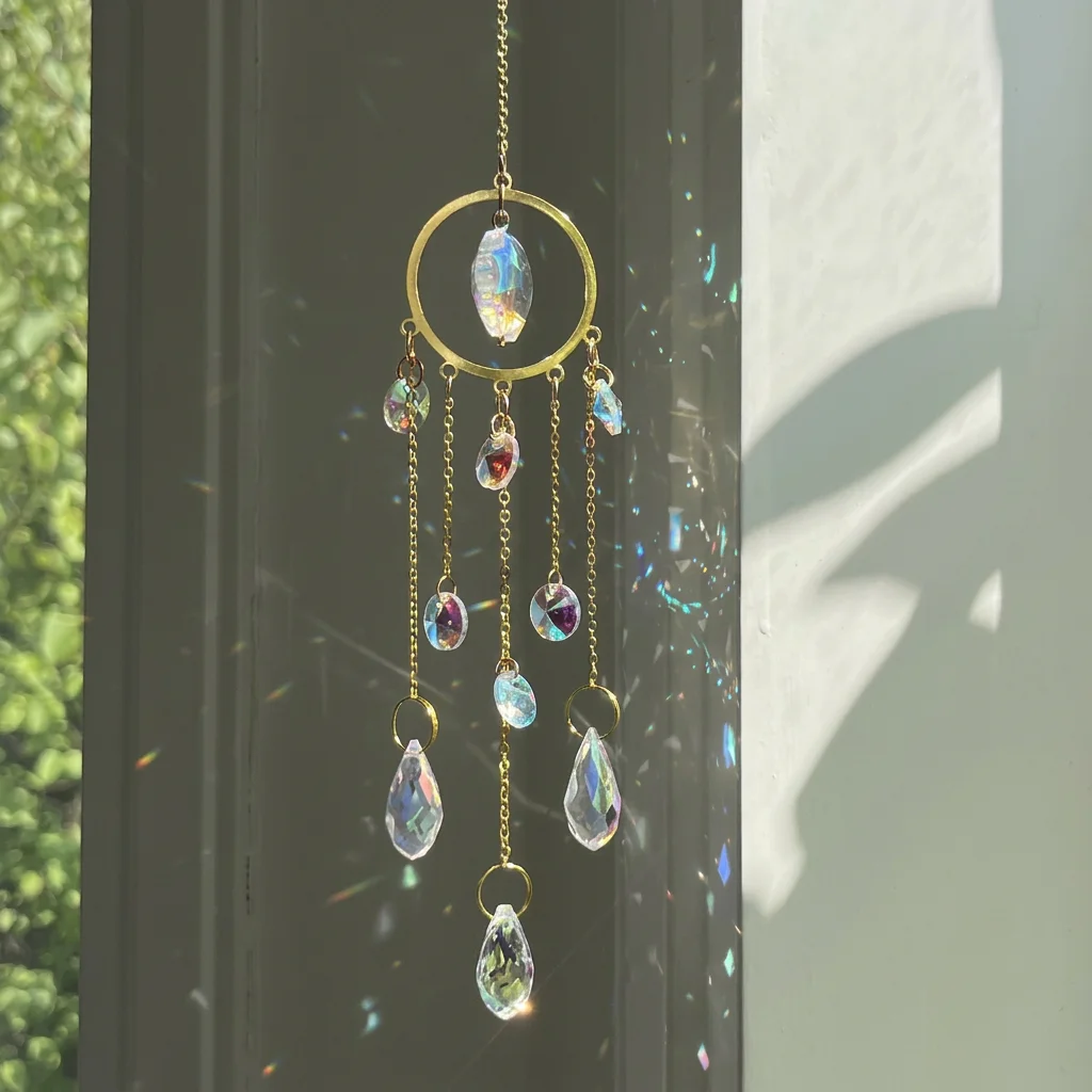 Dreamcatcher Design Crystal Sun Catcher AB Iridescent Moon Star Hanging Suncatcher for Home Rainbow Maker Window Garden Decors
