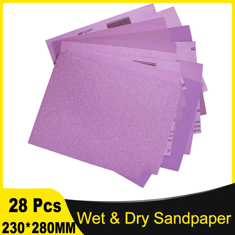 

9x11'' Wet and Dry Sanding Sheets 28 Pcs Fine Assorted Grit Sandpaper Assorted 600-2500 Grit for Polishing Car Grinding Metal