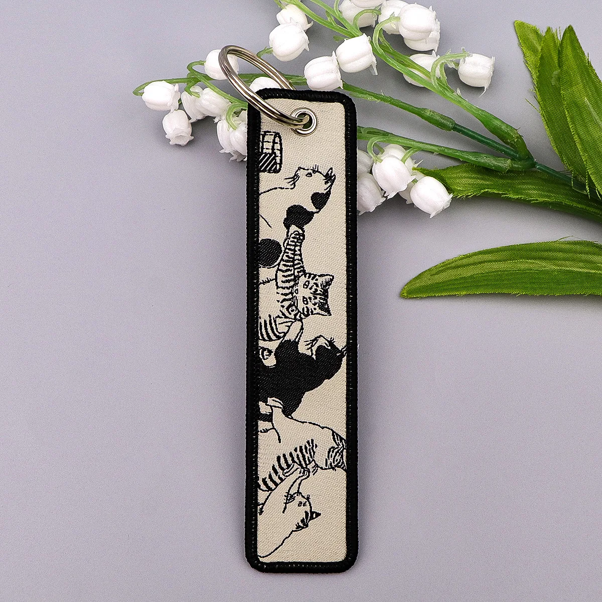 Lucky Cat Embroidery Key Fobs Cute Cat Keychain For Motorcycles Cars Key Ring Key Holder Key Tags Men Women Gift Accessories