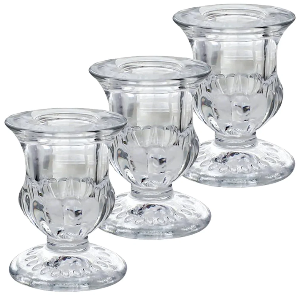 

3Pcs Glass Holders for Taper Candles Decorative Stand Home Office Living Room Bedroom Festival Wedding Decoration