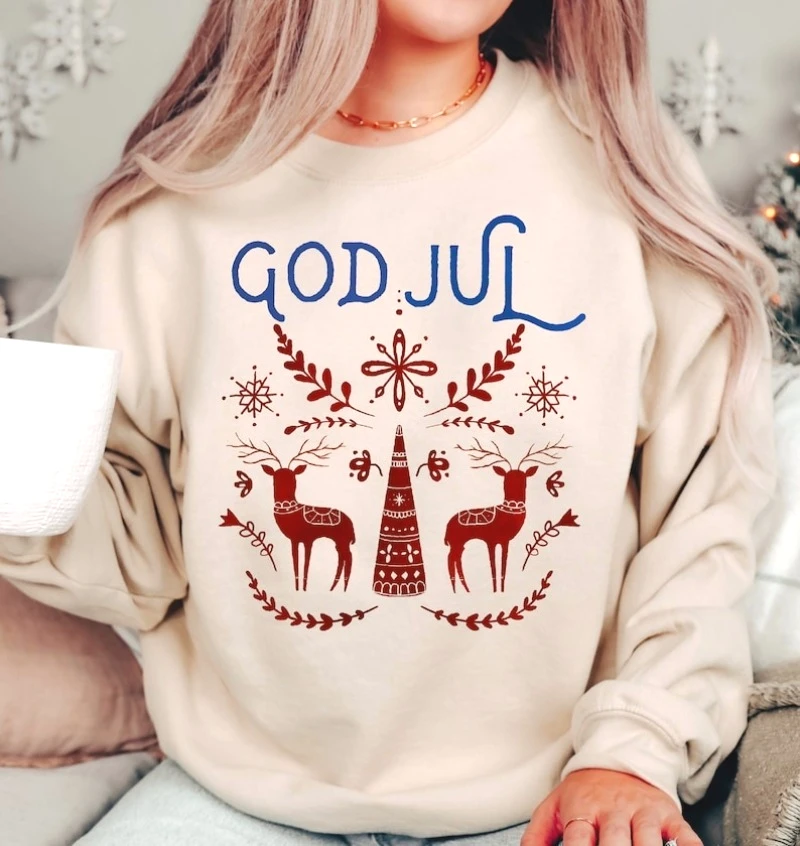 

Reindeer Christmas Sweatshirt Hoodie Winter Clothes Women Folk Art Hoodies Women Clothing Women's Pullover Funny Pattern Sweater