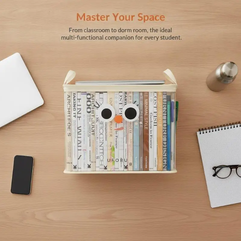 Boîte de rangement pour livres pliable, transparente et imperméable, sans BPA, pour étudiants, dortoirs, salles de classe, bureaux et stockage de documents.