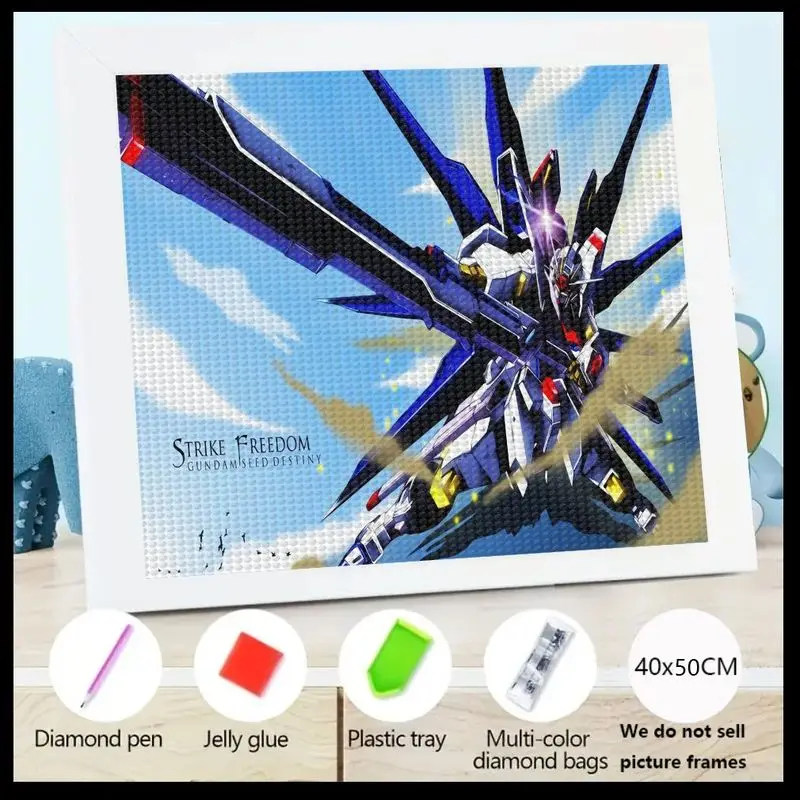

1 шт. 5D DIY Strike Freedom Gundam Seed Destiny Набор для алмазной живописи, полная дрель Аниме Меха Робот Искусство, 40x50 СМ Большой драгоценный камень Rhinesto
