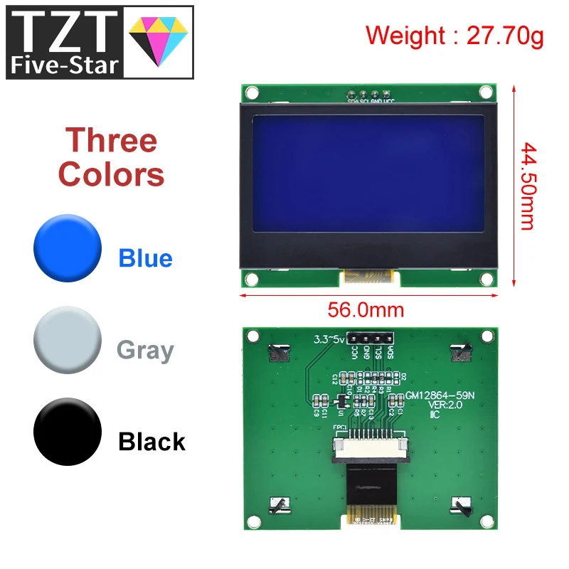 Imagem -02 - Placa Gráfica da Tela para Arduino Painel Lcm Tela da Matriz do Ponto Módulo do Lcd Tzt 128x64 I2c St7567s Cog 128x64