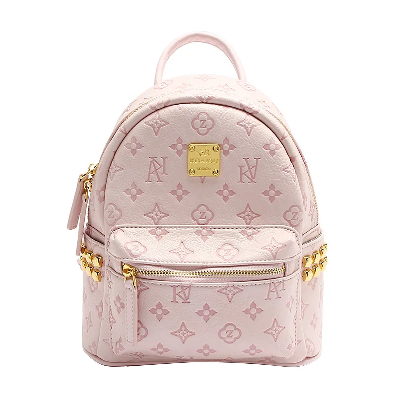 luxury women's vintage leather backpack girl stylish Pink handbag small shoulder bag travel backpack PU faux designer backpack