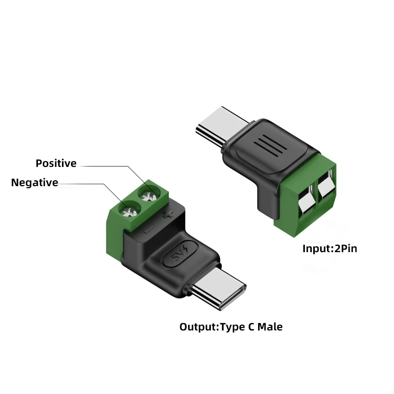 Typ C/Micro-Buchse auf 2-Pin-Klemmenblock, lötfreier Ladeanschluss, 5V USB-C-Schraubklemmen, lötfreier Stecker, OTG-Adapter