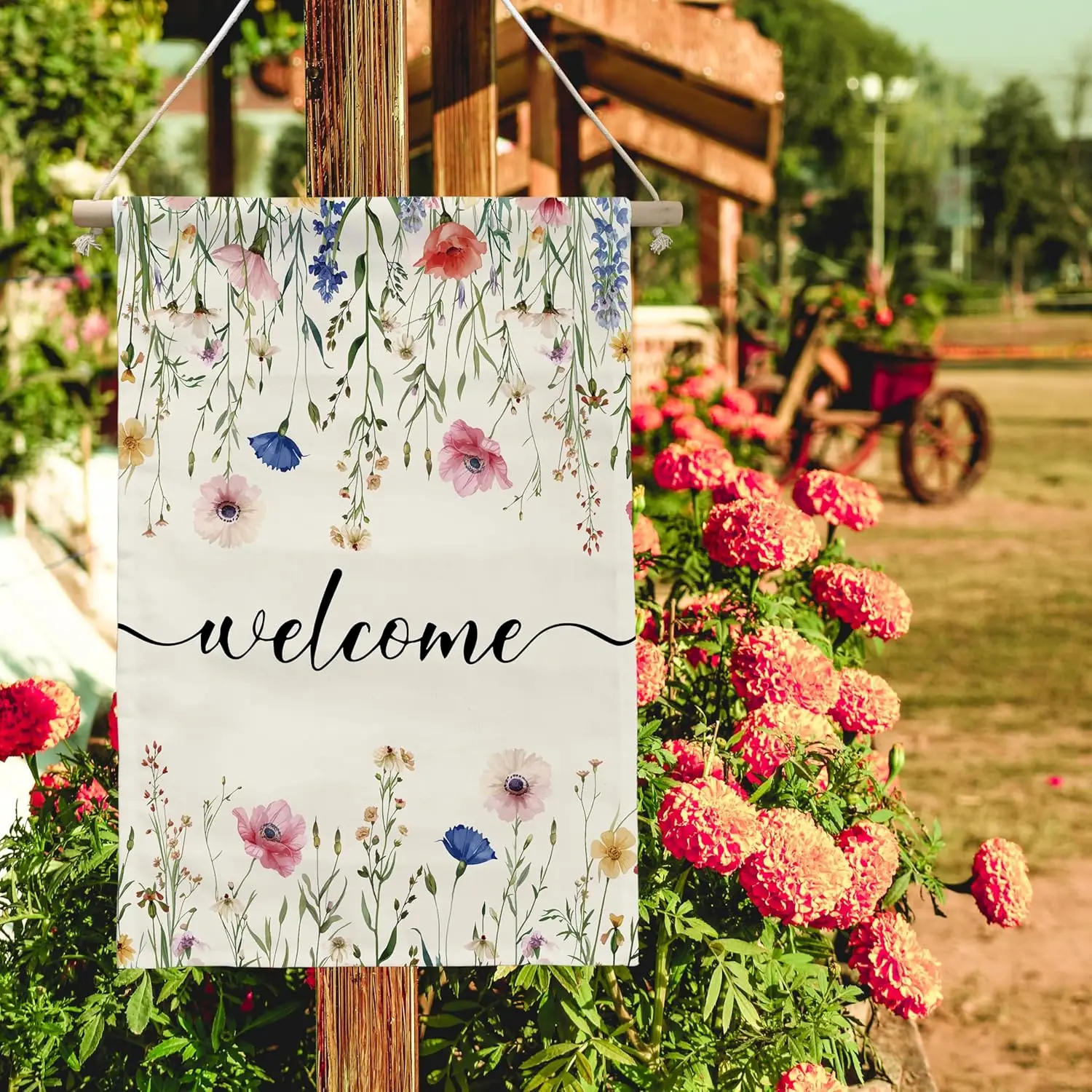Floral Seasonal Spring Summer Welcome Canvas Hanging Wall Flag Sign Decor For Outdoor Farmhouse Bedroom Window Yard 12x18 In zzo