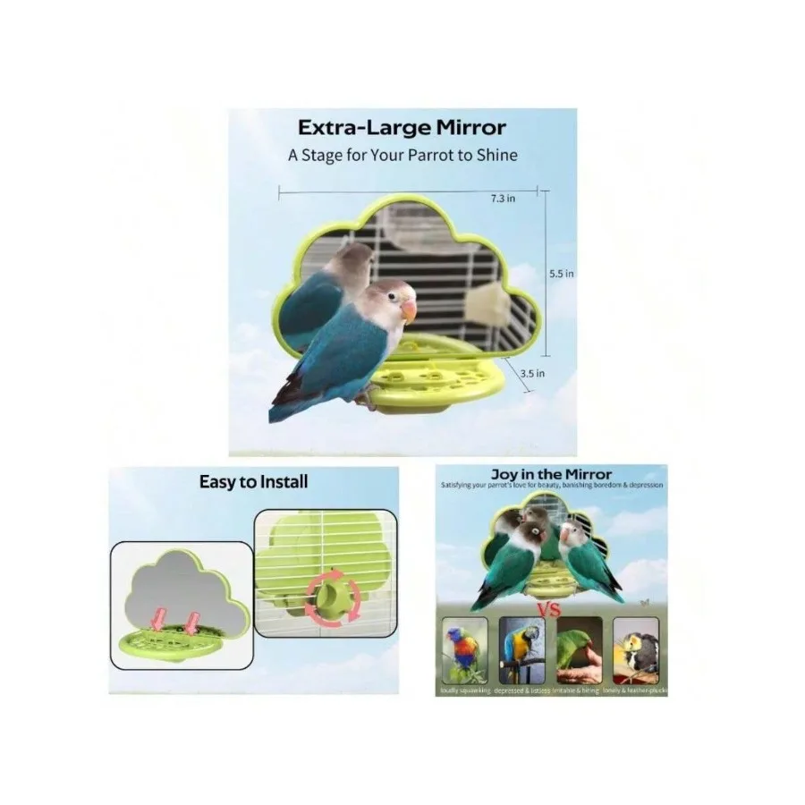 【Nuevo estilo】Espejo para pájaros con posadero y comedero lento U2013, accesorio interactivo para jaulas de pájaros, para periquitos, canarios, cacatúas, etc.