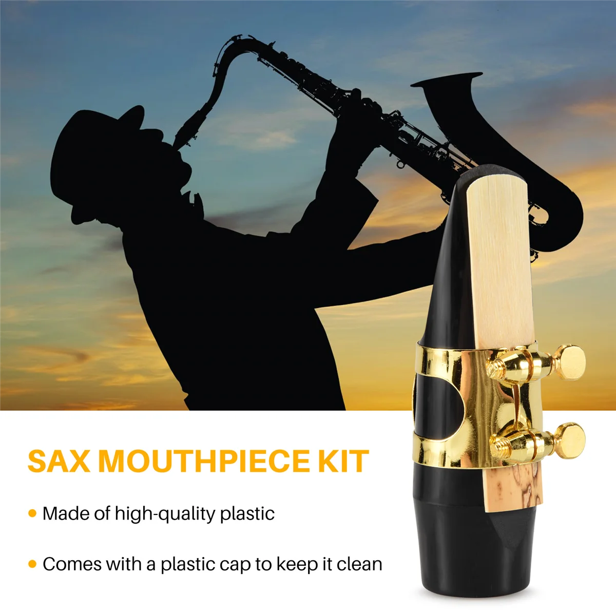 Saxofone alto sax bocal plástico com tampa fivela de metal reed bocal remendos almofadas