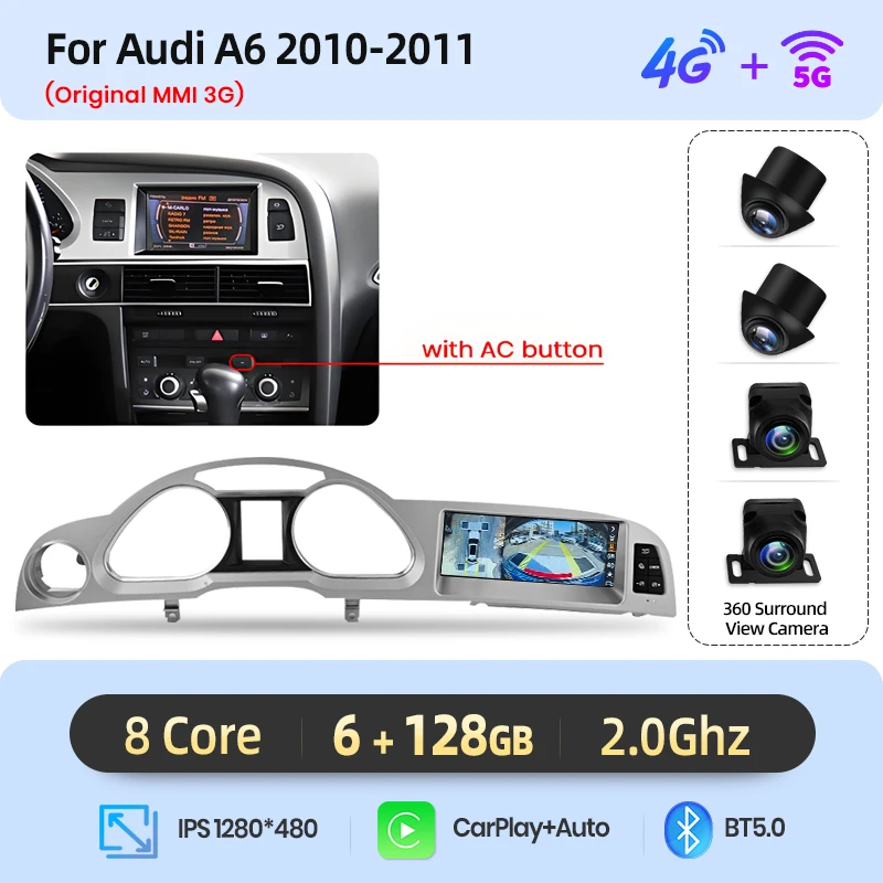 Junsun 8.8 Inch Draadloze CarPlay Andorid Auto Radio Multimedia Voor Audi A6 C6 4F 2005-2011 MMI 2G 3G GPS Navigatie Stereo