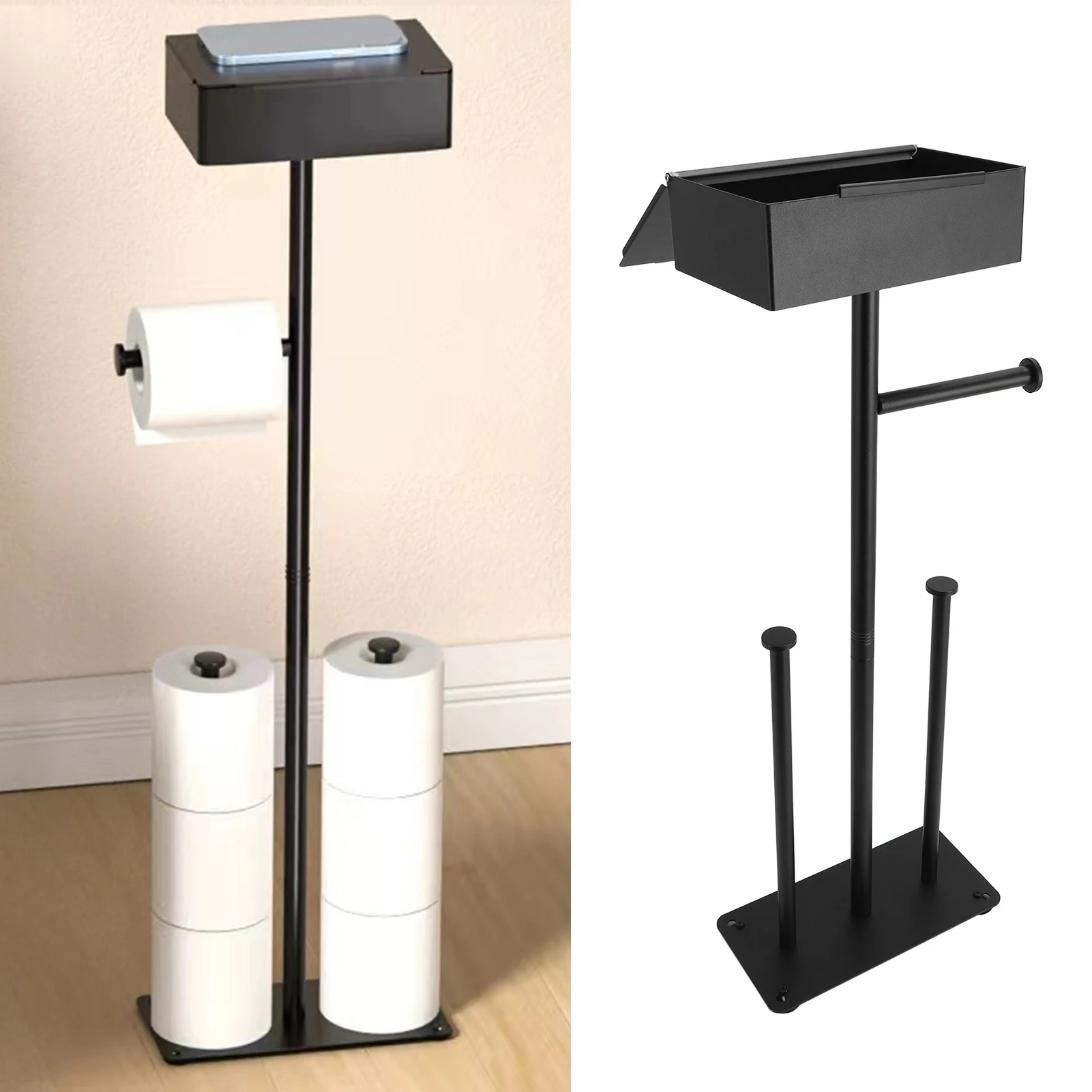 Toilet Paper Holder Stand Black Finish Freestanding Toilet Paper Holder Anti Slip Stainless Steel Easy To Install for Bathroom